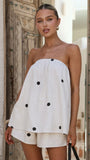 Calliope Strapless Top and Shorts Set Oat Black Polka Dot