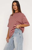 Touchdown Oversized Tee Brown Pink Stripe