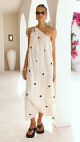 Nasira One Shoulder Maxi Dress Oat Black Polka Dot
