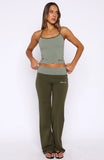 Lucky Charm Fold Over Pants Khaki Mint Stripe