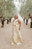 Betina Bow Front Maxi Dress Yellow Brocade