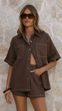 Olivia Shirt and Shorts Set Chocolate
