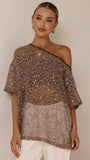 Zinnie Sequins Off Shoulder Top Mocha
