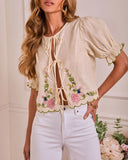 Powdered Bloom Embroidered Floral Top