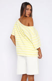 Verano Sixteen Magnolia Off Shoulder Oversized Tee Lemon White Stripe