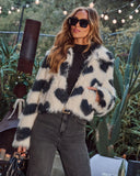 Roxanah Heart Print Faux Fur Jacket
