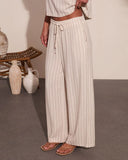 Lainee Striped Drawstring Linen Blend Wide Leg Pants