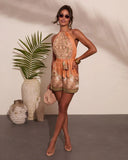 Mareanna Abstract Halter Neck Waist Tie Romper