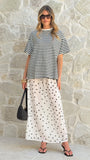 Elisha T Shirt and Sheer Maxi Skirt Set Black White Stripe and Polka Dot
