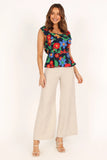 Patrice Frill Peplum Top Navy Blue