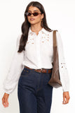 Aeloria Button Front Shirt White Embroidery