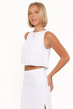 Madison Linen Cropped Tank White