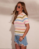 Arelle Striped Open Knit Short Sleeve Top
