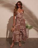 Daylight Drift Geo Print Waist Tie Midi Dress