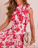 Marlisse Pleated Floral Halter Neck Maxi Dress