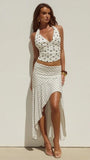 Melody Flounce Midi Skirt Cream Black Polka