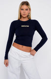 Love Addiction Long Sleeve Baby Tee Navy