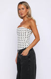 Tell Me A Secret Strapless Bustier White Black Polka Dot