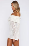 Cant Leave Me Long Sleeve Boucle Mini Dress White