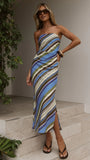 Saranya Scarf Top and Maxi Skirt Set Blue Khaki Stripe