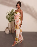 Summer Reverie Strapless Floral Satin Maxi Dress