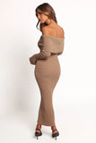 Domitia Off Shoulder Knit Dress Brown