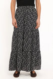 Vincent Tier Maxi Skirt Black Floral