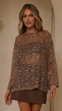 Zahni Sequins Long Sleeve Top Mocha