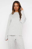 Slow Life Long Sleeve Pyjama Top Grey White Stripe