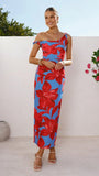 Lorina Maxi Dress Red Blue Floral