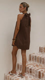 Demy Halter Mini Dress Chocolate