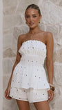Ziva Strapless Top and Shorts Set White Polka