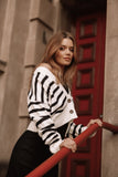 Kallen Button Front Striped Cardigan Cream Black