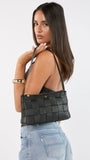 Portia Woven Shoulder Bag Black Gold