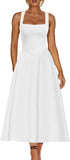 Square Neck Sleeveless A Line Maxi Dress Smocked Ruffle Flowy Casual Long Dresses