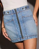 Cerise Zipper Front Denim Mini Skirt