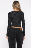 Clear As Day Long Sleeve Top Black White Polka Dot