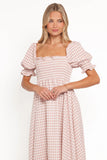 Siun Short Sleeve Midi Dress Brown Gingham