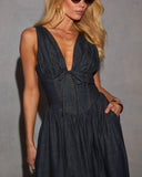 Cherri Fit And Flare Denim Midi Dress