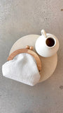 Etta Tweed Timber Frame Clutch White