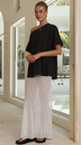 Elena Top and Maxi Skirt Set Black White Polka
