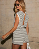 Kaylie Striped Terry Cloth Drawstring Waist Romper