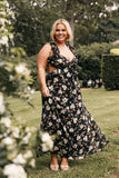 Lucah Frill Shoulder Maxi Dress Black Floral