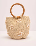 Aura Bloom Woven Embroidered Bucket Bag