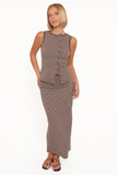 Adeline Two Piece Set Brown Cream Stripe