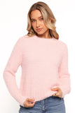 Aspra Fuzzy Crewneck Knit Sweater Pink