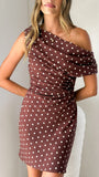 Benni Asymmetric Mini Dress Chocolate Nude Spot