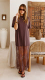 Raina T Shirt Maxi Dress Brown Lace