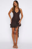 Coastal Sway Halter Mini Dress Chocolate Polka Dot