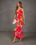 Romantic Blossom Floral Chiffon Maxi Dress